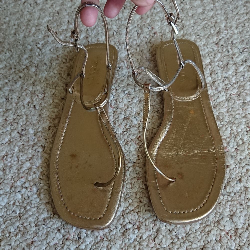 Prada gold metallic thong-strap flat sandals size 9